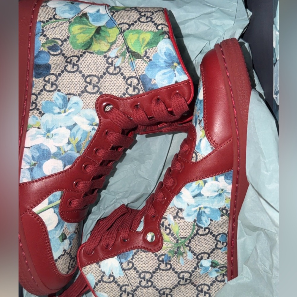 Gucci Red and Blue Floral Sneakers